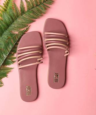 Pink solid synthetic leather flats 1