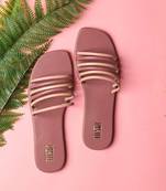 Pink solid synthetic leather flats