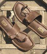 Brown solid synthetic leather kolhapuri