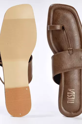 Brown solid synthetic leather kolhapuri