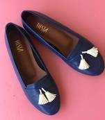 Blue solid leather Loafers 