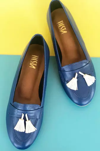 Blue solid leather Loafers 