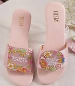 Purple embroidered leather flats