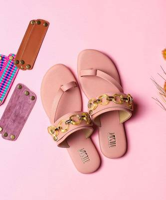 Pink solid synthetic leather Flats 1