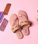 Pink solid synthetic leather Flats