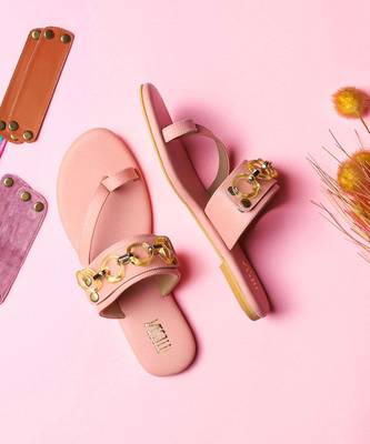 Pink solid synthetic leather Flats 2