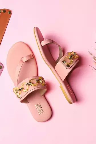 Pink solid synthetic leather Flats