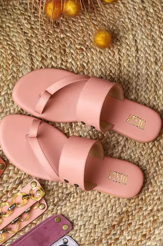 Pink solid synthetic leather Flats