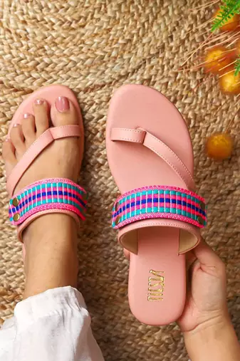 Pink solid synthetic leather Flats