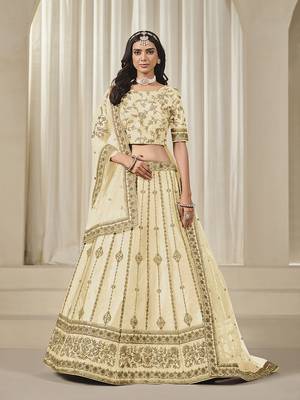 Cream Embroidered Art silk blend Reception Lehenga Choli 1