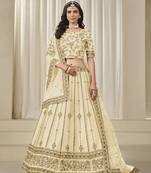 Cream Embroidered Art Silk Reception A Line Lehenga Choli