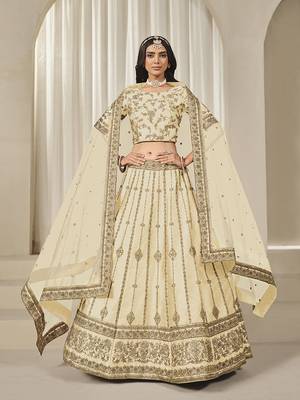 Cream Embroidered Art silk blend Reception Lehenga Choli 2