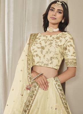 Cream Embroidered Art silk blend Reception Lehenga Choli 3