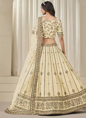 Cream Embroidered Art silk blend Reception Lehenga Choli 4