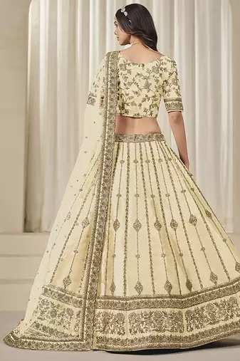 Cream Embroidered Art silk blend Reception Lehenga Choli