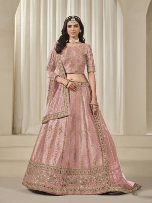 Pink Embroidered Art Silk Reception Lehenga Choli 1