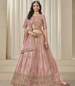 Pink Embroidered Art Silk Reception A Line Lehenga Choli