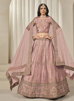Pink Embroidered Art Silk Reception Lehenga Choli 2