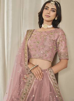 Pink Embroidered Art Silk Reception Lehenga Choli 3