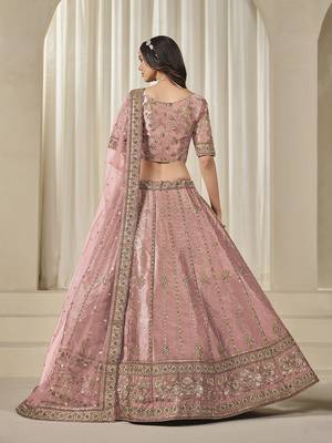 Pink Embroidered Art Silk Reception Lehenga Choli 4