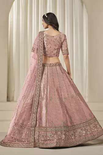 Pink Embroidered Art Silk Reception Lehenga Choli