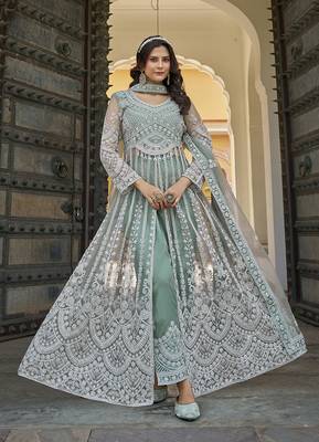  Sea green Embroidered net salwar suit 1
