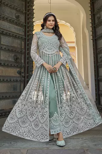  Sea green Embroidered net salwar suit