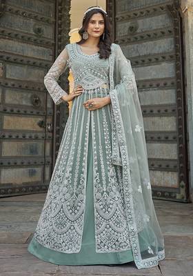  Sea green Embroidered net salwar suit 2