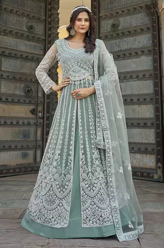  Sea green Embroidered net salwar suit