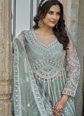  Sea green Embroidered net salwar suit 3