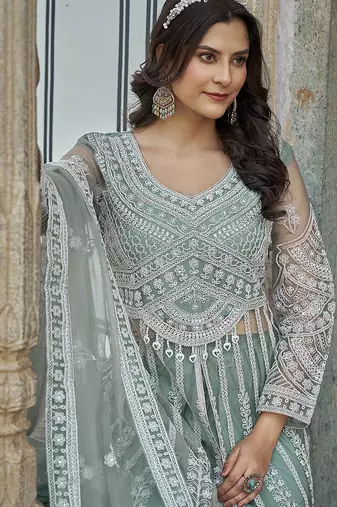  Sea green Embroidered net salwar suit