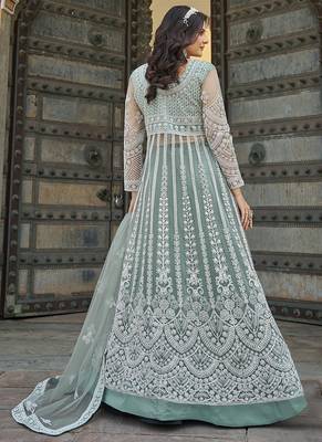  Sea green Embroidered net salwar suit 4