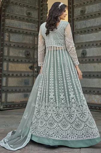  Sea green Embroidered net salwar suit