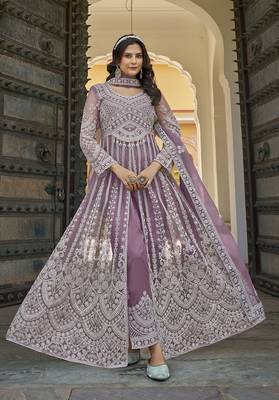 Lavender Embroidered net salwar suit 1