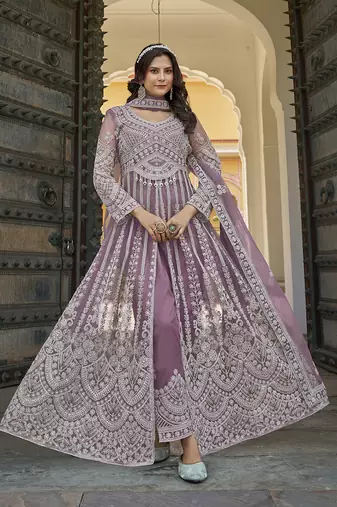 Lavender Embroidered net salwar suit