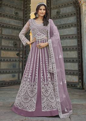 Lavender Embroidered net salwar suit 2
