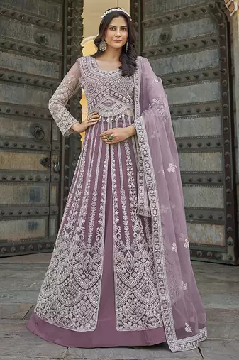 Lavender Embroidered net salwar suit