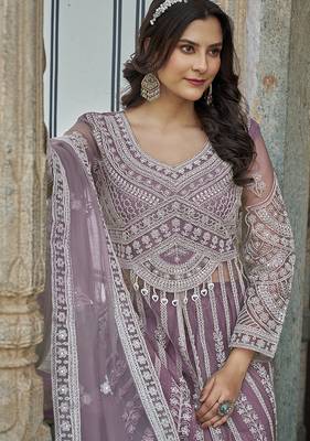 Lavender Embroidered net salwar suit 3