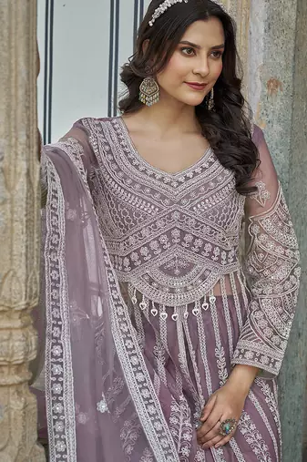 Lavender Embroidered net salwar suit