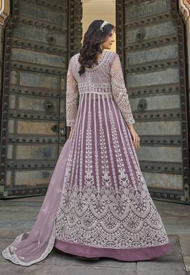 Lavender Embroidered net salwar suit 4