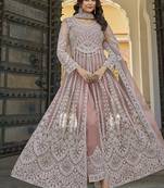 Peach Embroidered net salwar suit