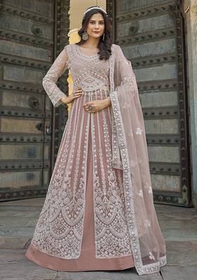 Peach Embroidered net salwar suit 2