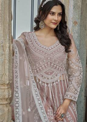 Peach Embroidered net salwar suit 3