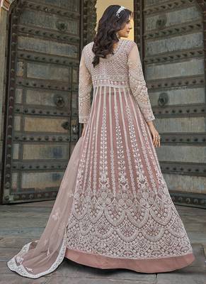 Peach Embroidered net salwar suit 4