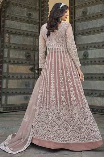Peach Embroidered net salwar suit