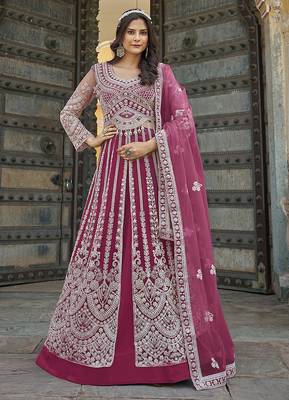 Rani pink Embroidered net salwar suit 2