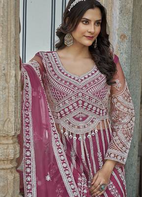 Rani pink Embroidered net salwar suit 3
