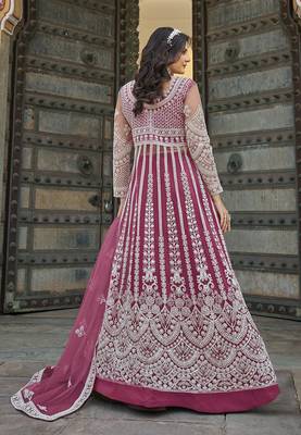 Rani pink Embroidered net salwar suit 4