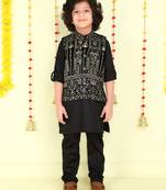 Black zari embriodered coton silk ethnic jacket with kurta set