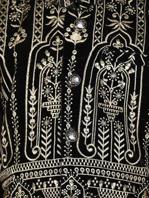 Black zari embriodered coton silk ethnic jacket with kurta set 4